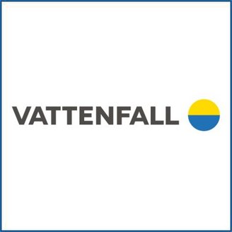Das Logo von Vattenfall zeigt den Firmennamen in grauer Schrift auf weißem Hintergrund, begleitet von einem bunten Symbol.