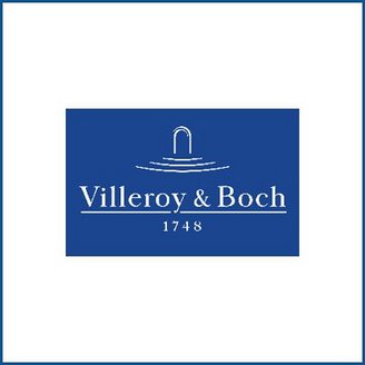 Das Logo von Villeroy & Boch zeigt einen eleganten blauen Hintergrund mit einem stilisierten Wasserbrunnen und Schriftzug.