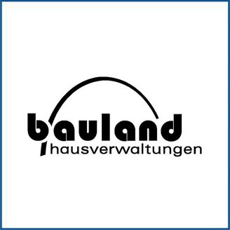 Das Logo zeigt den Schriftzug 'bauland' in einer modernen Schriftart, begleitet von dem Wort 'hausverwaltungen'.