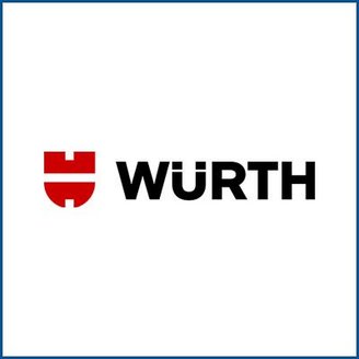 Das Logo von Würth zeigt ein rotes Wappen mit einem stilisierten weißen Symbol und dem Schriftzug 'Würth' in Schwarz.