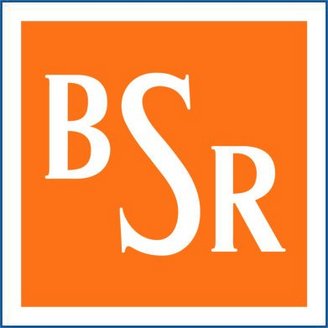 Ein orangefarbenes Logo mit den Buchstaben B, S und R in Weiß, die kreativ angeordnet sind und einen modernen Eindruck vermitteln.