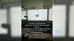 Der letzte Tag der ersten Arbeitswoche wird dokumentiert, mit einem Fokus auf den Empfang von E-Mails und Anrufen.