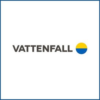Das Logo von Vattenfall zeigt den Firmennamen in grauer Schrift neben einem gelben und blauen Kreis.